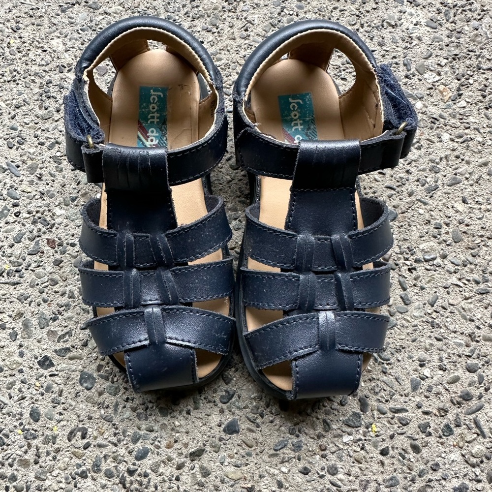 Kids Scott David Navy Leather Sandals in size 10m